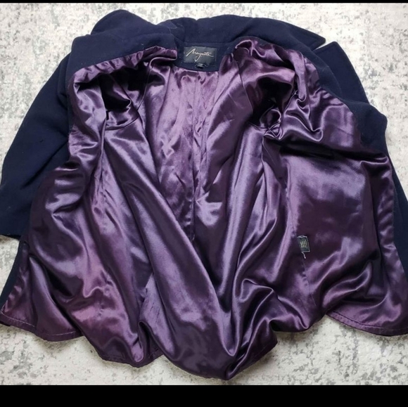 Vintage WOOL & CASHMERE Navy Margareta Car Coat/Pea Coat with Royal Purple Inter - Picture 4 of 5